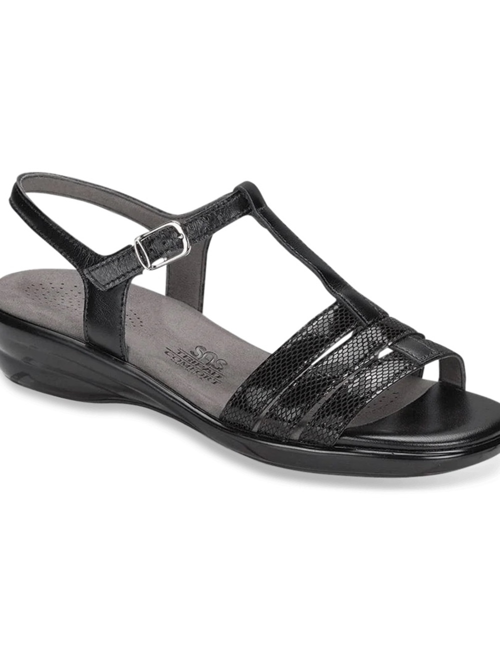 SAS Black Women's Slingback Sandal with Textured Straps